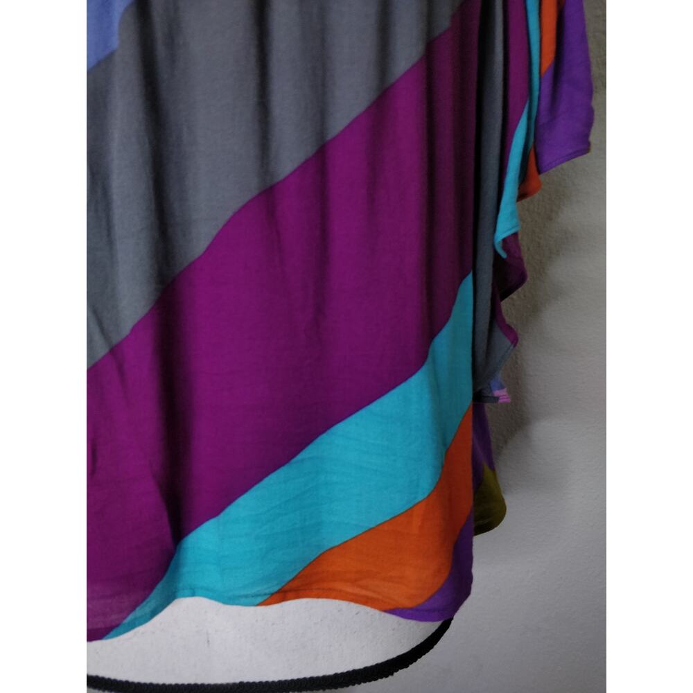 Anthropologie Hiche Mosaic Multicolor Blue Colorblock Flutter Sleeve Top S - Picture 4 of 10